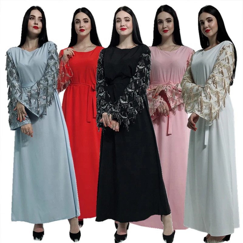 

Muslim Women Long Dress Turkish Sequins Femme robe arabe kaftan Abaya Large Size Moroccan Qatar OmanTurkey Maxi muslim dress