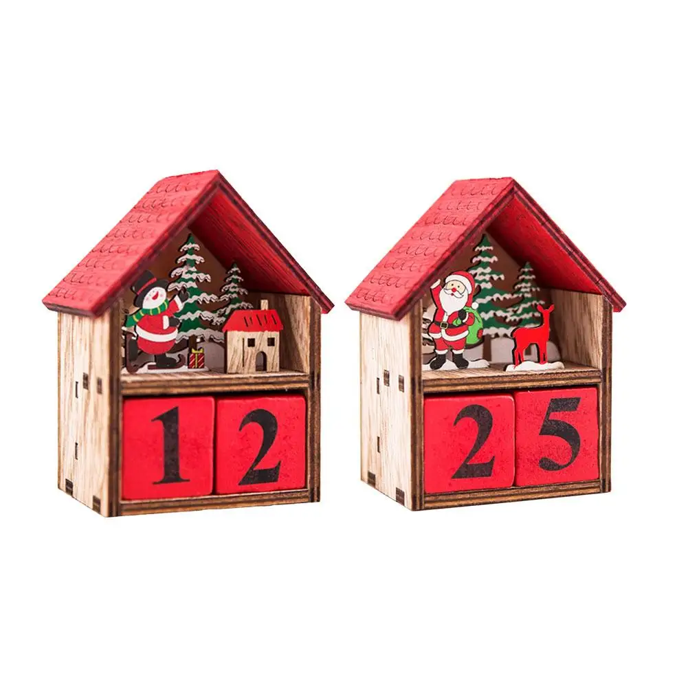 Christmas Decoration Wooden Glowing House Calendar Decoration Creative Gift Christmas Decorations Desktop Calendar