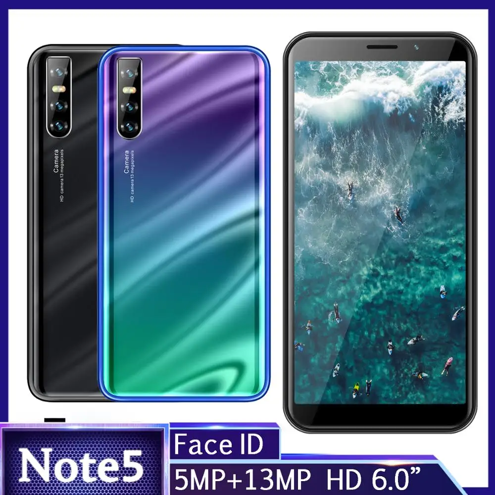 Note5 6," 18:9 экран четырехъядерный телефон 4 грамма+ 64 гром Лицо ID 5MP+ 13MP celulars смартфоны сотовый мобильный телефон разблокированный celulares