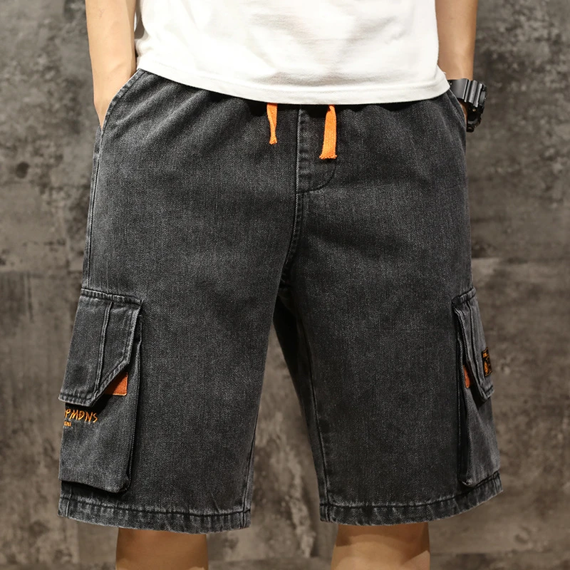 mens denim shorts with elastic waist and drawstring