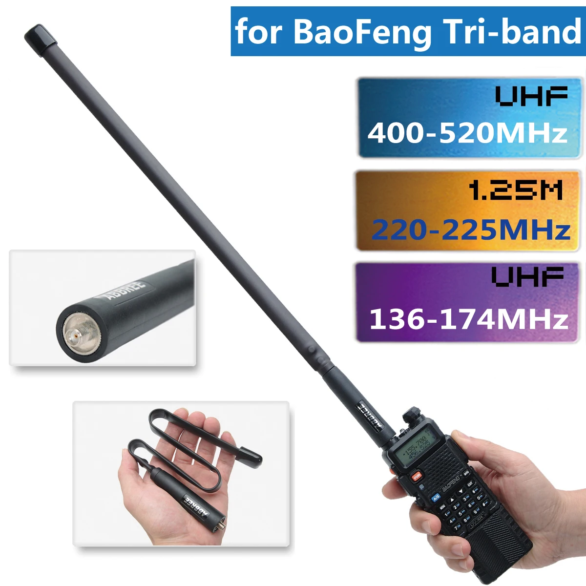 

Tri-band 144/222/435Mhz CS Tactical Antenna SMA-Female Foldable For Walkie Talkie Baofeng BF-R3,UV-82T,UV-5RX3 ,UV-82X3