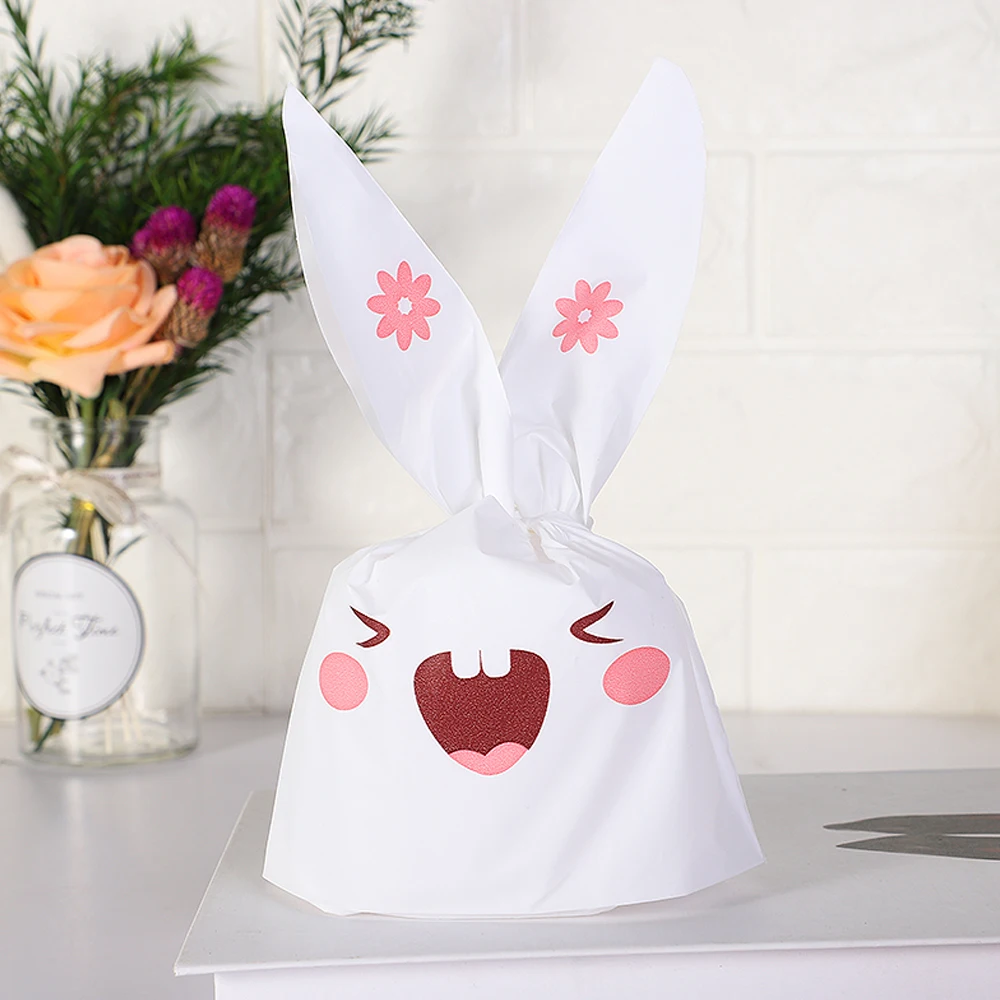 10pcs Cute Rabbit Ear Cats Cookie Bags For Candy Biscuits Snack Baking Package Wedding Birthday Easter Party Decoration Supplies