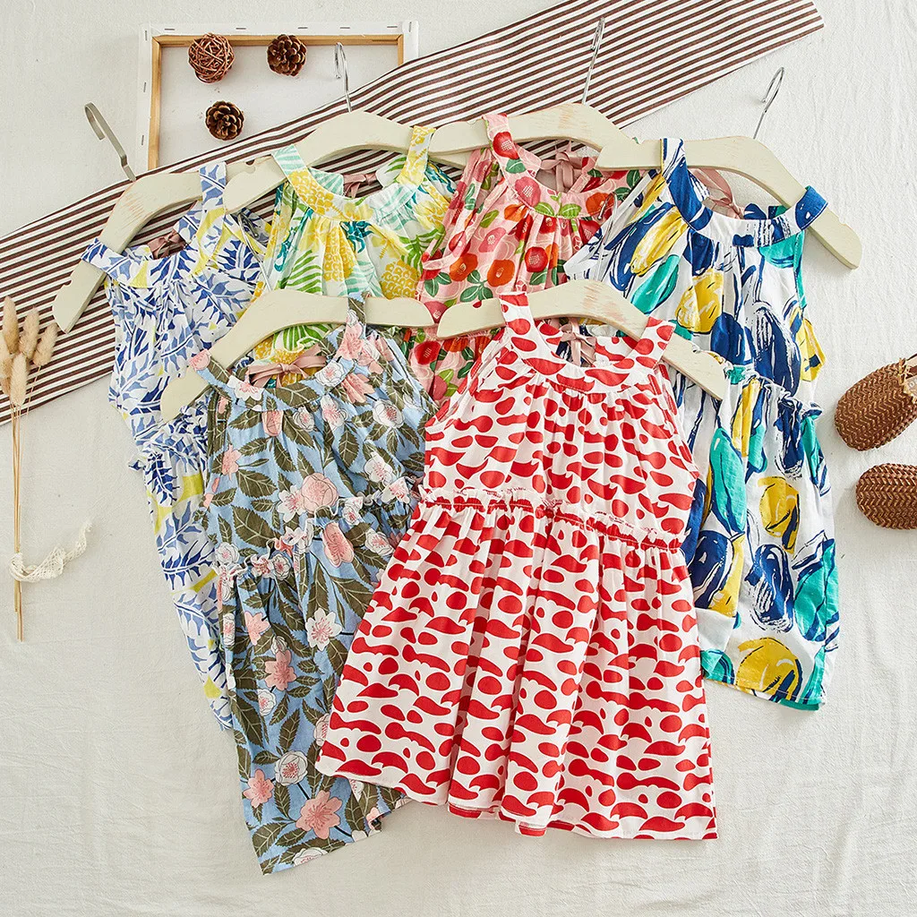 Girl Dress Toddler Kids Girls Floral Flowers Print Dress Princess Dresses Clothes Spring Summer Dresses for Girls #C