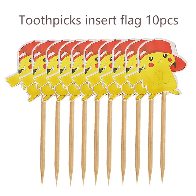 Pokemon Birthday Party Tool Props Straw Banner Baby Shower Party Supplies Wedding Balloon Decoration Pikachu Topper Boy Surprise 10PCS Toothpicks