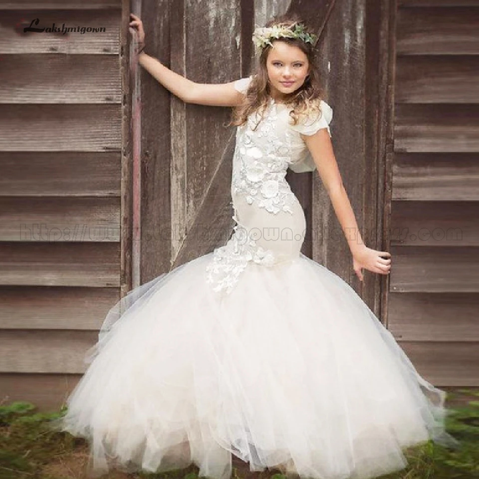 Lakshmigown/платье с цветочным рисунком русалки для девочек; коллекция года; красивые пышные платья; Детские вечерние платья Primera Comunion; Vestido daminha с короткими рукавами