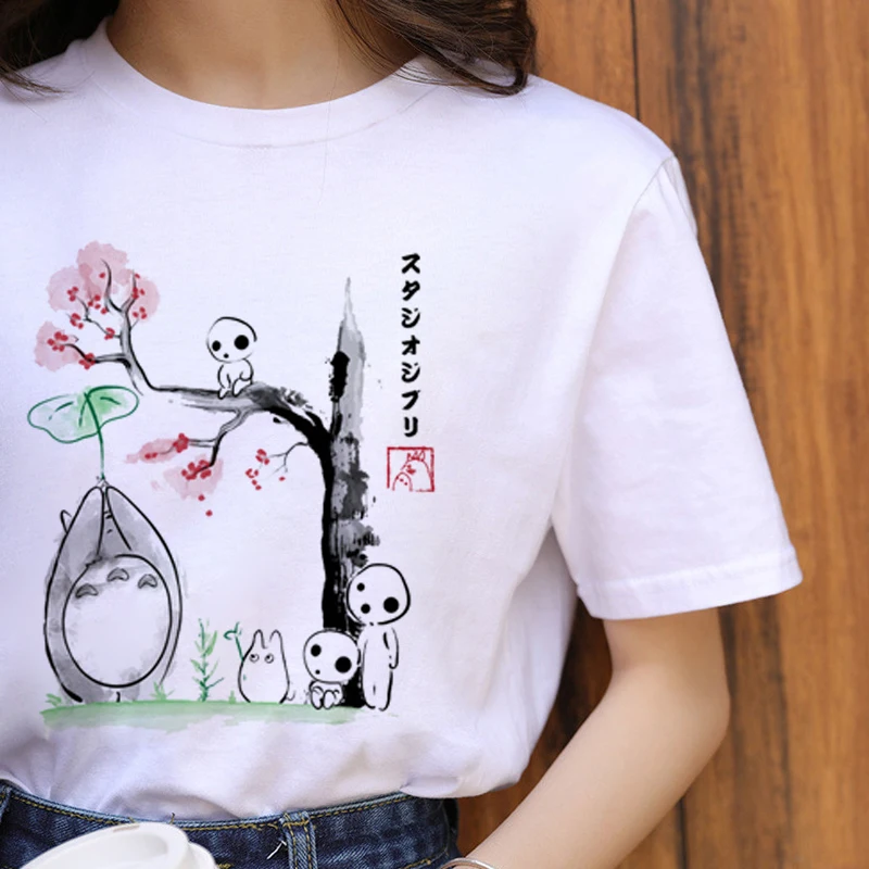 Totoro Harajuku Ullzang футболка Женская студия Ghibli футболка Kawaii Miyazaki Hayao забавная мультяшная футболка милые 90s футболки женские - Цвет: 7149