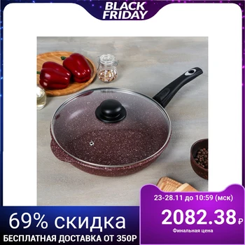 

Frying pan "Chocolate", 28x5.5 cm, removable handle, glass lid