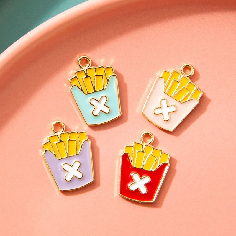

10pcs Lovely Food Cartoon Chips French Fries Pendants Enamel Charm DIY Making Handmade Jewelry for Earring Necklace Bracelet