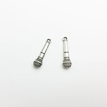 

30 PC Zinc Alloy Silver Plated Microphone Charms Beads Pendants for Jewelry Making DIY Handmade 26x7mm