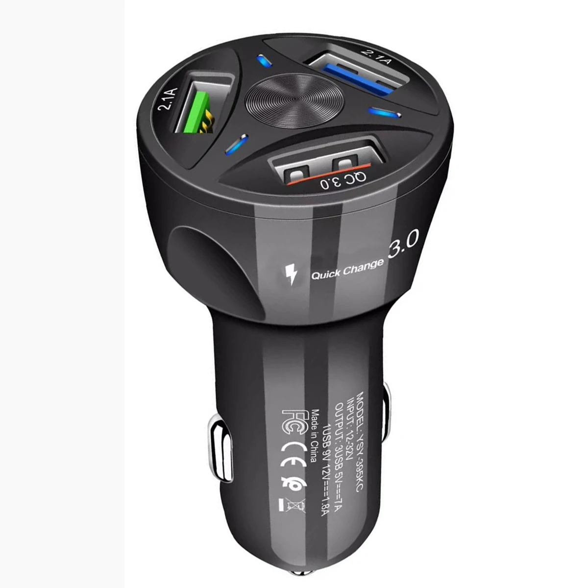 

Car Charger 3 Port QC 3.0 Fast Charging Chargers USB Car Charger Breathing Light IC Protection For Mobile Phones Tablets 12-32V