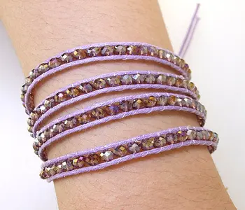 

New Arriver Crystal Bracelet Lavender AB Crystal Faceted Wrap Brangle Line Wrap Woven Button Handmade Fashion Jewelry