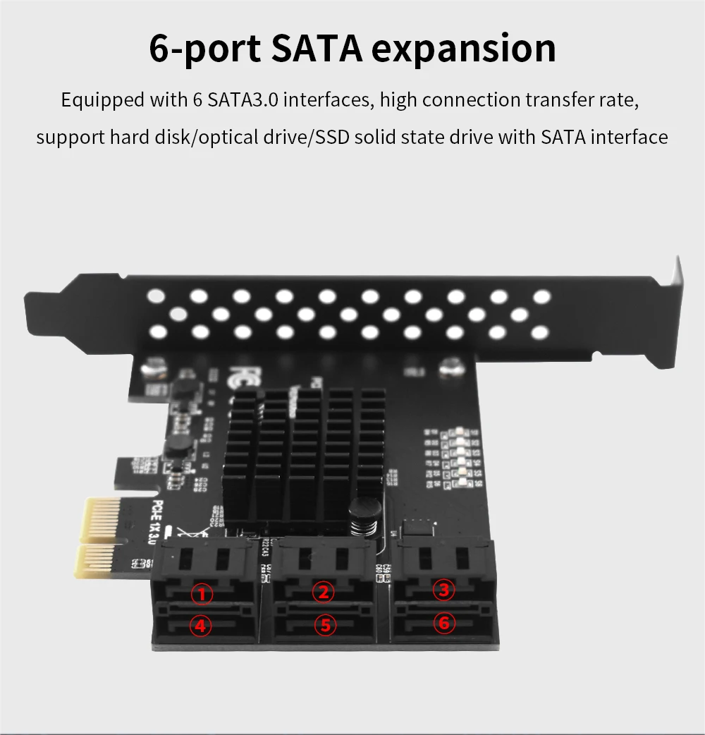 TISHRIC PCI-E SATA Controller Expansion Card - 6/8/10 Ports, ASM1166, PCI SATA3.0 Adapter Description Image.This Product Can Be Found With The Tag Names Adapter, Asm1166 6 ports, Asm1166 sata controller, Expansion card, Pci sata ide controller card