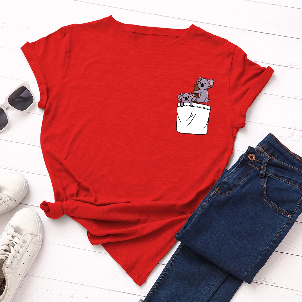 JFUNCY Plus Size S-5XL Women T-shirts Female Short Sleeve Tee Tops Pocket Print Woman Casual Tshirt 2020 Summer Cotton T Shirt