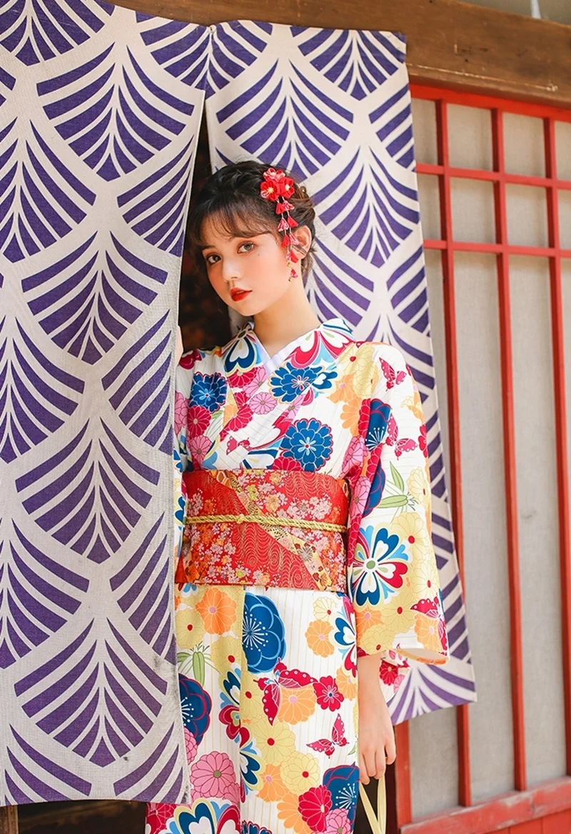 Юката Женские кимоно традиционное японское кимоно платье Obi Haori японская косплей одежда Гейша костюм FF2354