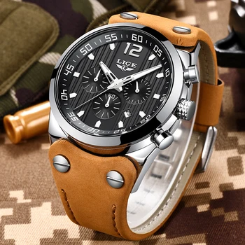 

Fashion Sports Mens Watches 2020 LIGE Top Brand Luxury Waterproof Leather Strap Quartz Wrist Watches Men Clock Relogio Masculino