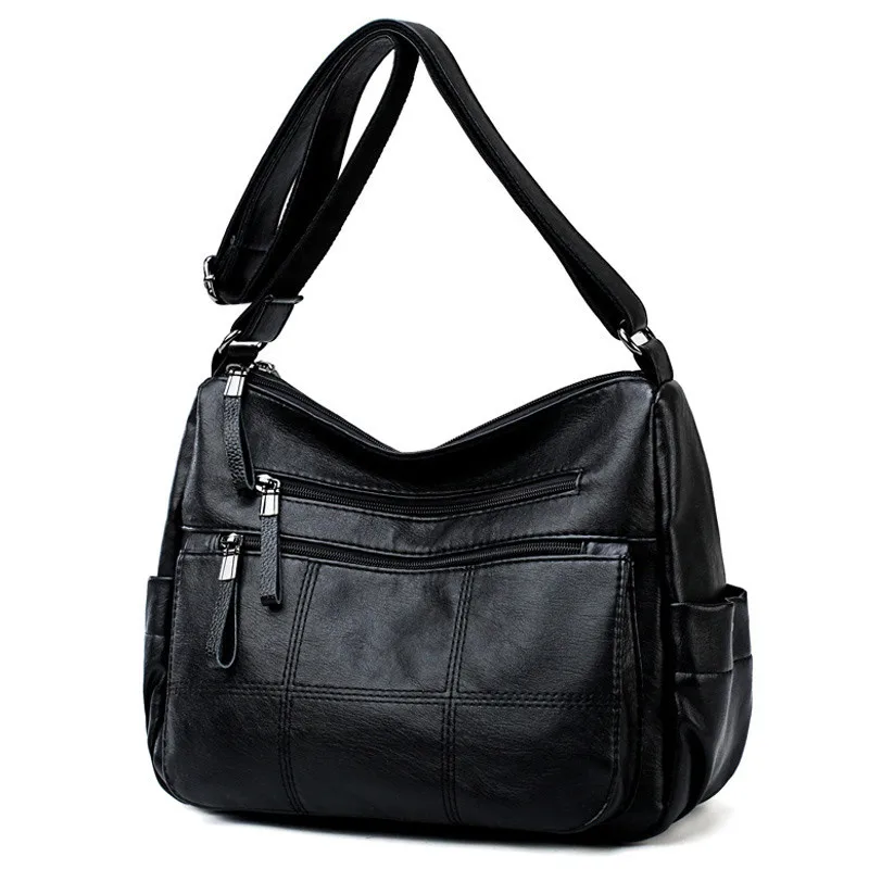 Роскошные сумки женские мягкие кожаные сумки через плечо дизайнерские сумки высокого качества сумки через плечо для женщин Feminina Bolsas - Цвет: Black