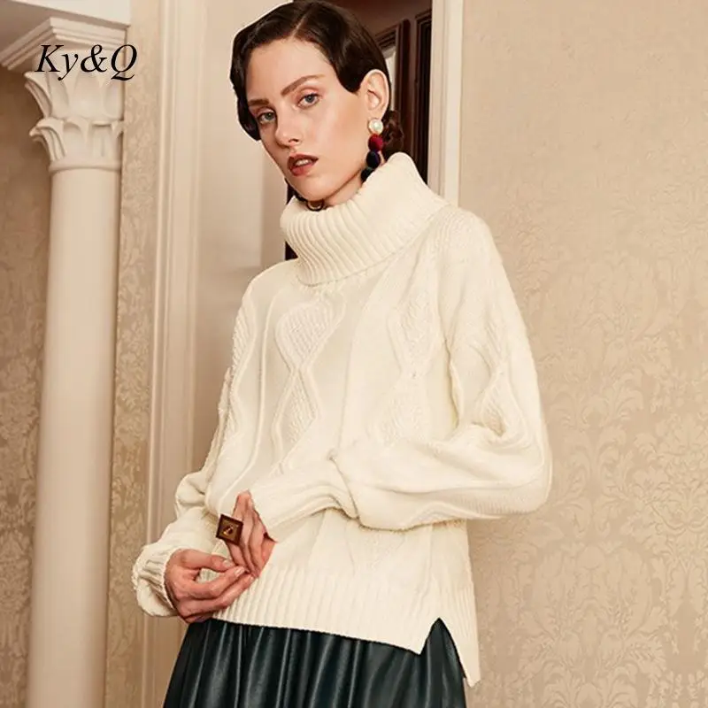 Дизайнер подиума, новинка, зимний роскошный пуловер с воротником-хомутом и скрученными цветами, свободный свитер, Женский вязаный Повседневный толстый свитер, одежда