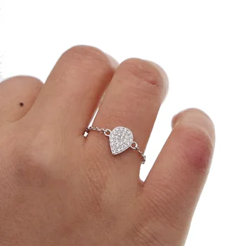 

delicate jewelry minimal jewelry thin chain design pave cz tear drop dainty girl women nice simple 925 silver rings