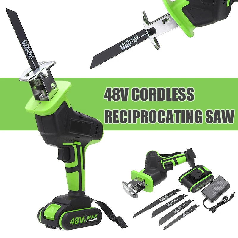 

48V Electric Wood Metal Reciprocating Saws Cordless Logging Chainsaw With 4 Saw Blades Metal Cutting Woodworking Power Tool