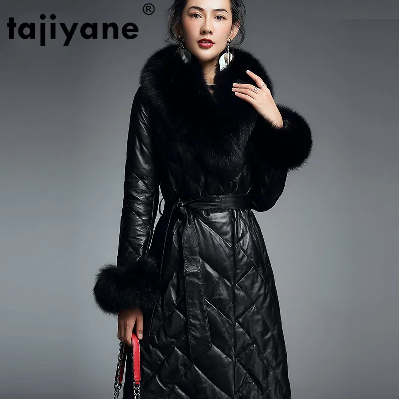 Пальто из овечьей кожи с капюшоном и лисьим мехом Куртка натуральной Осенне