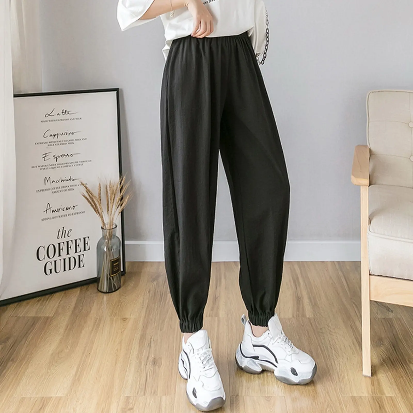 

Cotton Women Wide Leg Sport Sweatpants Autumn Winter High Waist Jogger Thin Pants Solid Hip Pop Trousers Casual Pants