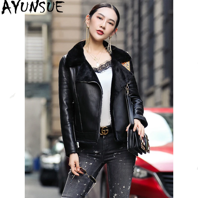 

AYUNSUE Genuine Leather Jacket 2019 Winter Jacket Women Sheep Shearling Fur Coat Female 100% Sheepskin Coats Chaqueta Mujer MY