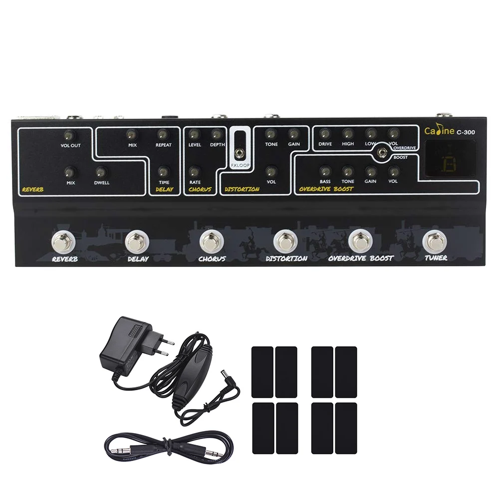 

Caline Multi Effect Guitar Pedal 6 in 1 Reverb Delay Overdrive Boost Chorus Distortion Tuner Effect Pedals C300 With Adapter
