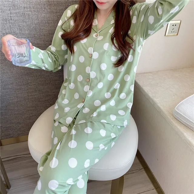 CAIYIER Autumn Winter New Sleepwear Set Women Turn-down Collar Pajamas Cute Cartoon Pattern Button Top+Pants Leisure Home Wear 908-19