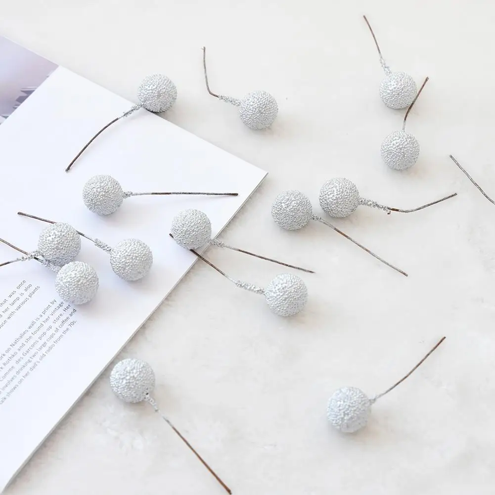 20pcs/pack Small Artificial Flower Fruit Cherry Christmas Plastic Pearl Berries New Year Decor For Wedding Gift Wreaths