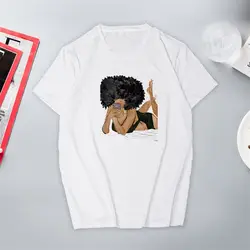 Новая летняя мода черная девочка с гордо африканская художественная футболка для женщин Харадзюку каваи крутой принт короткий рукав белые