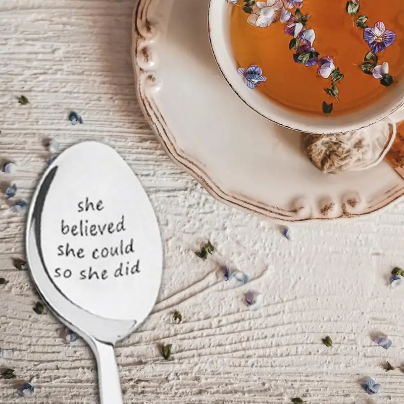 Ice Spoon I Love You Blessing Words Stainless Steel Long Handle Ice Spoon Couple Gift Together Forever Coffee Lettering Spoon Kitchen Item