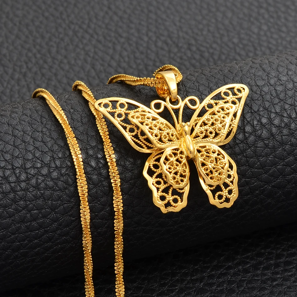 Anniyo большая бабочка подвеска ожерелья для женщин девочек золотой цвет ювелирные изделия свадебные подарки на день рождения#008609
