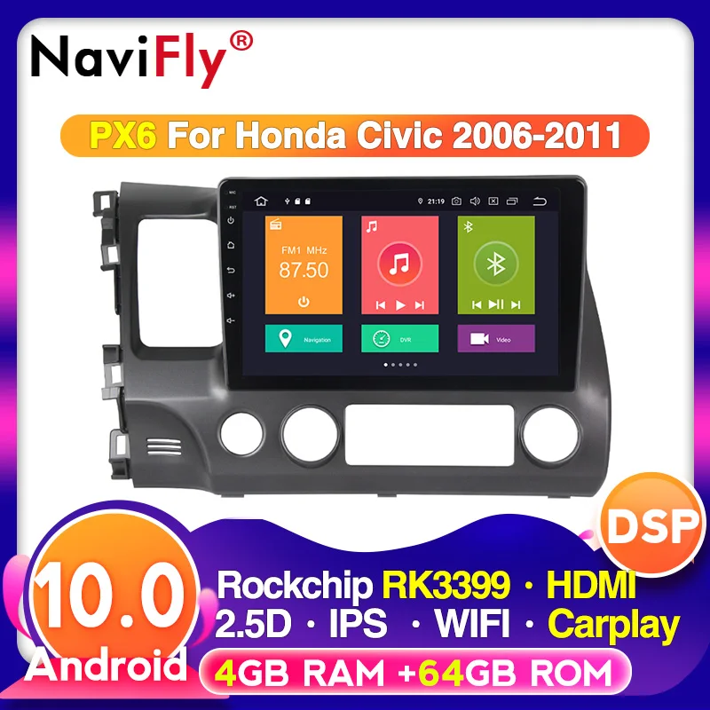 Автомагнитола 2DIN 4G LTE IPS DSP Android 10 мультимедийный видео плеер для Honda Civic 8 2005-2011