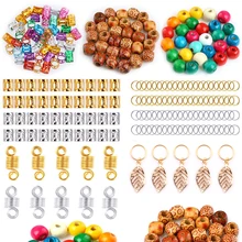 280 шт./пакет дреды бусины аксессуары для Плетения КОС с натуральным окрашенным деревянным бисером кольца для косичек волосы обручи дреды бусины