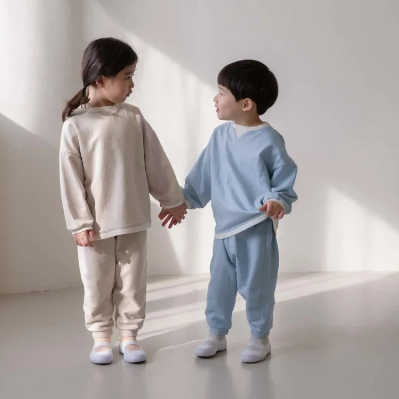 

Korean Breif Boys Girs Cotton Sweatershirt Clothing Set 2023 Spring Children Tracksuit Baby Kids Tops Pullovers+ Sweat pants 2pc