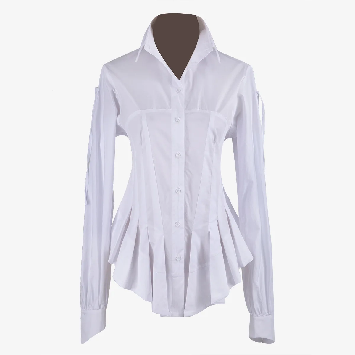 TVVOVVIN Bow Court Solid White Color All-match Shirt High Waist Bow Fold Waist To Waist Lanky Sleeve Shirt Woman ZX351 - Цвет: White