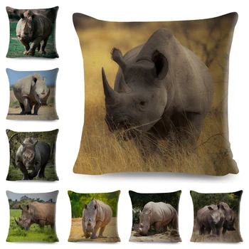 

Africa Wild Rhinoceros Pillowcase Decor Animal Printed Pillow Case for Home Car Sofa Children Room Linen Cushion Cover 45*45cm