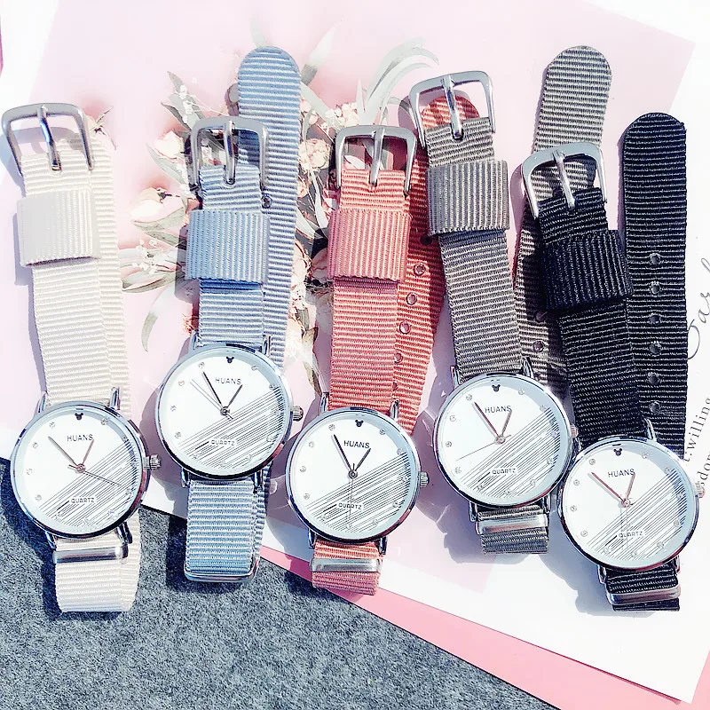 

Simple Fashion Design Geneva Brand Casual Watch Woman men Thin Dial Siamese Colorful Canvas Band Analog Quartz Wrist Watch