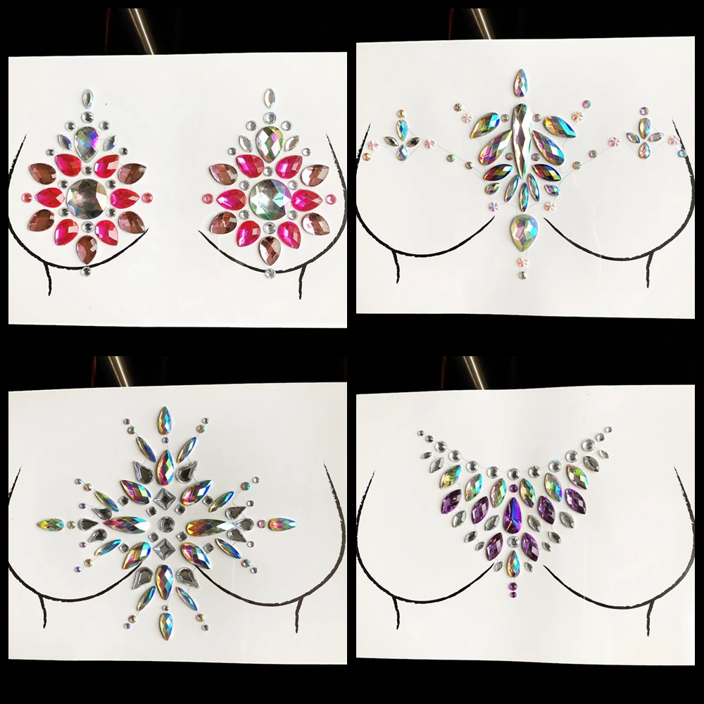 

Beautiful Chest Jewelry Decroation Flash Breast Tattoos Sticker Styling Tools For Wedding Party Women's Fashion Bohemia Cosmetic