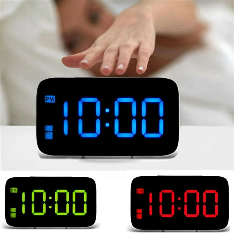 

USB LED Digital Alarm Clock Snooze Large LCD Display Battery Powered Voice Control Hourly Chime Multi-Function Color Clocks New