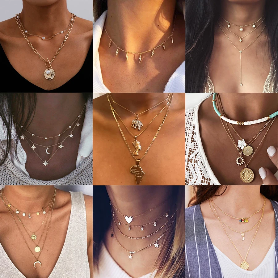 Choker Necklace Pendants Velvet Fashion Jewelry Moon Star Gold-Color Women for Tassel