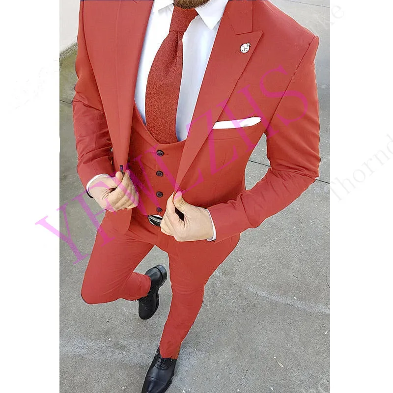

Handsome Groomsmen Peak Lapel Groom Tuxedos Mens Wedding Dress Man Jacket Blazer Prom Dinner (Jacket+Pants+Tie+Vest) A204