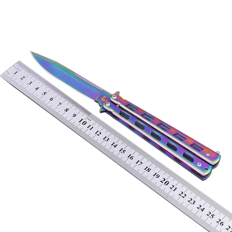 

Folding Knife Hollow Handle Rainbow Color Stainless Steel Titanium Coating Outdoor Camping Tool
