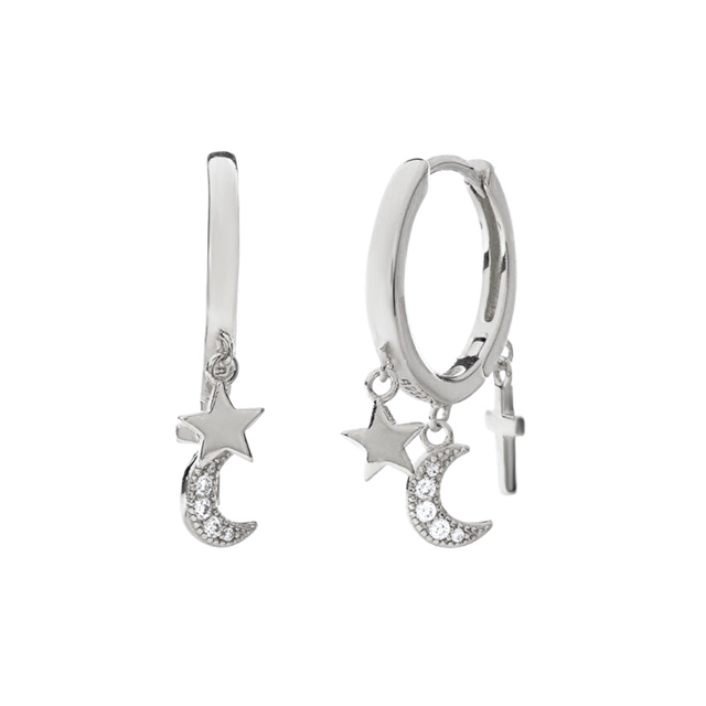 925 Sterling Silver Cubic Zirconia Sun Moon Star Pendant Hoop Earrings For Women Evil Eyes Butterfly Cactus Huggie Earring