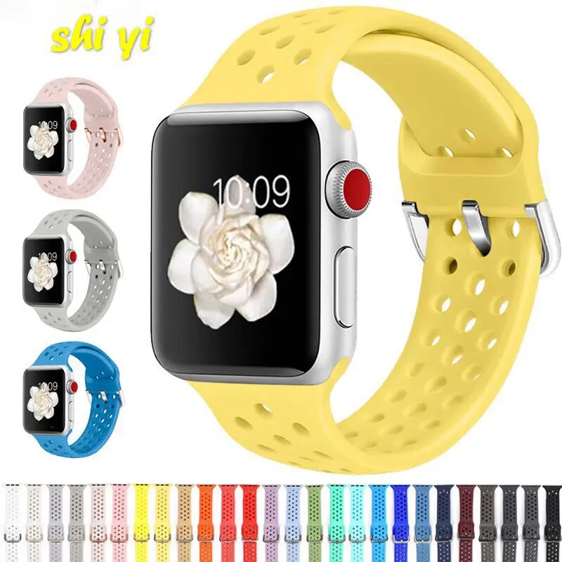 Ремешок резиновый для Apple Watch 4 5 6 SE 40 мм 44 мягкий силиконовый спортивный браслет
