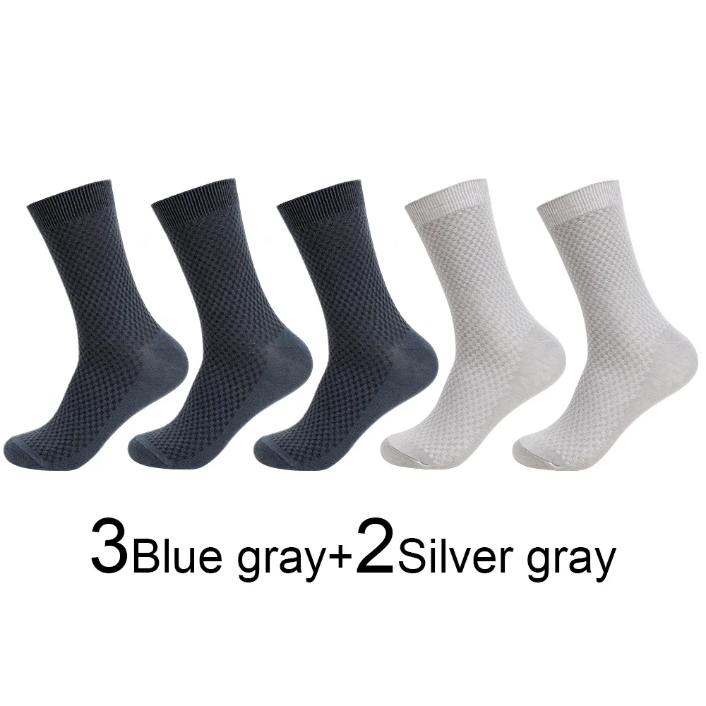 5 Pairs Bamboo Fiber Men's Socks Autumn Winter Deodorant Business Socks Men Long Size EUR 40-46 High Quality - Цвет: 26