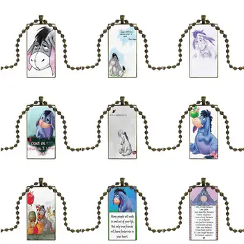 

For Women Gifts Boy Cute Eeyore Vintage Jewelry Bronze Plated With Glass Cabochon Choker Long Pendant Rectangle Necklace
