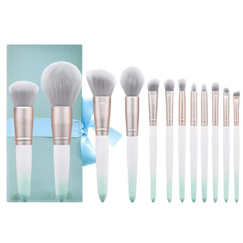 

12PCS Wooden Handle Soft Makeup Brush Set Nylon Cosmetics Brush Kit For Women Girls With Storage Bag (Green And Rose Golden)