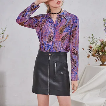 

2020 Spring Women's Print Long Sleeve Blouse Turn-down Collar Office Lady Shirt