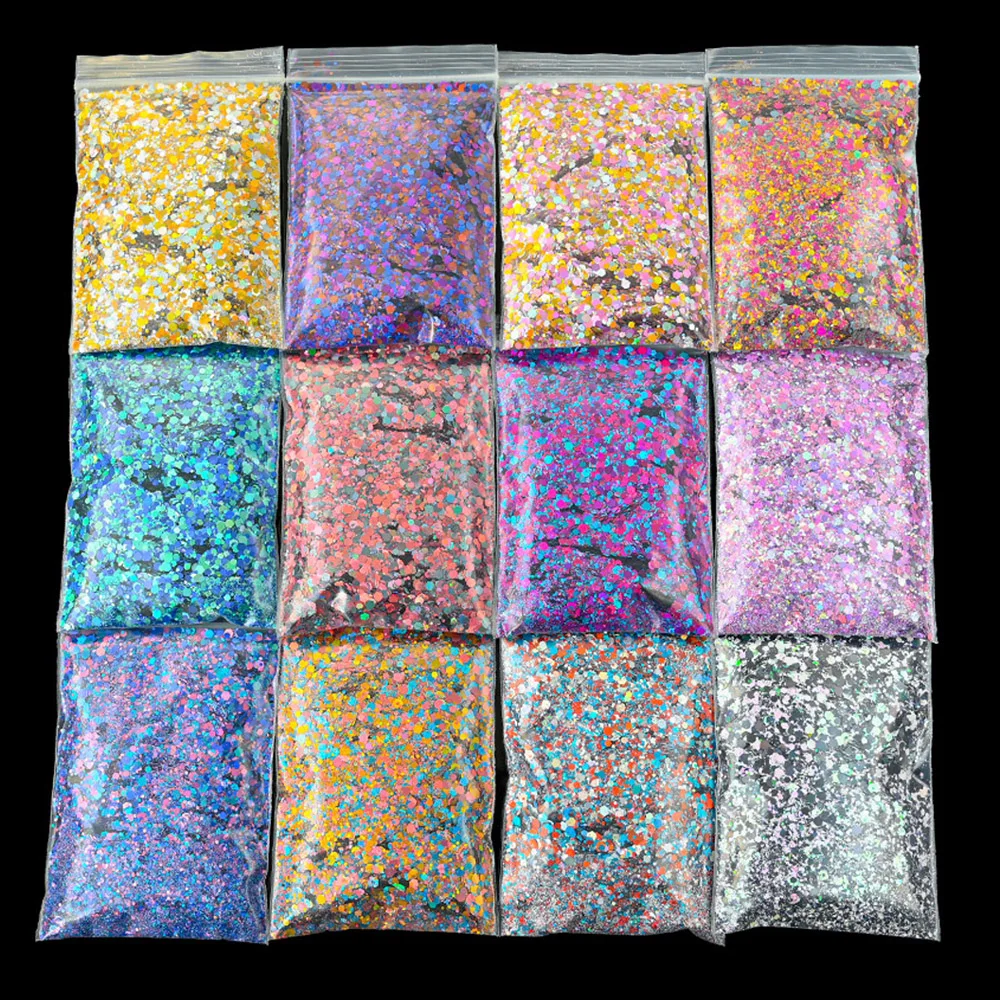 Nail Glitter 50g/Bag Holographic Nail Art Glitter Mixed Hexagon Sequins Decorations Flakes Colorful Chunky Symphony Color Laser Sequins Ta#23